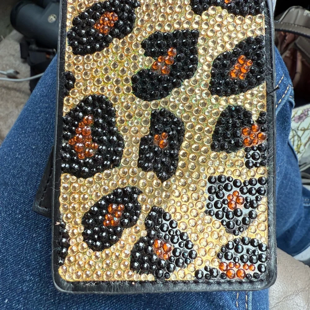Leopard Print leather Rhinestone luggage tag. Travel in style